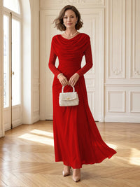 Chiffon A Line Cowl Neck Long Mother of the Bride Dresses with Ruched
