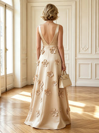 Satin A Line Boat Neck Long Mother of the Bride Dresses with Flower