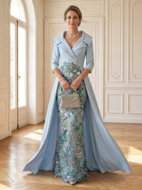 Satin Mermaid V Neck Long Mother of the Bride Dresses with Train