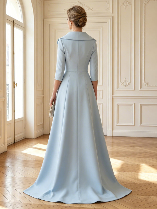 Satin Mermaid V Neck Long Mother of the Bride Dresses with Train