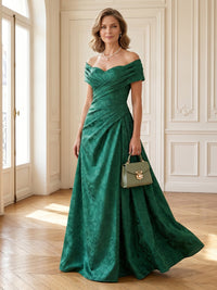 Jacquard Satin A Line Off Shoulder Long Mother of the Bride Dresses