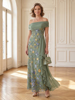 Chiffon A Line Off Shoulder Long Mother of the Bride Dresses with Pleated