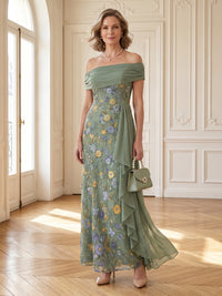 Chiffon A Line Off Shoulder Long Mother of the Bride Dresses with Pleated