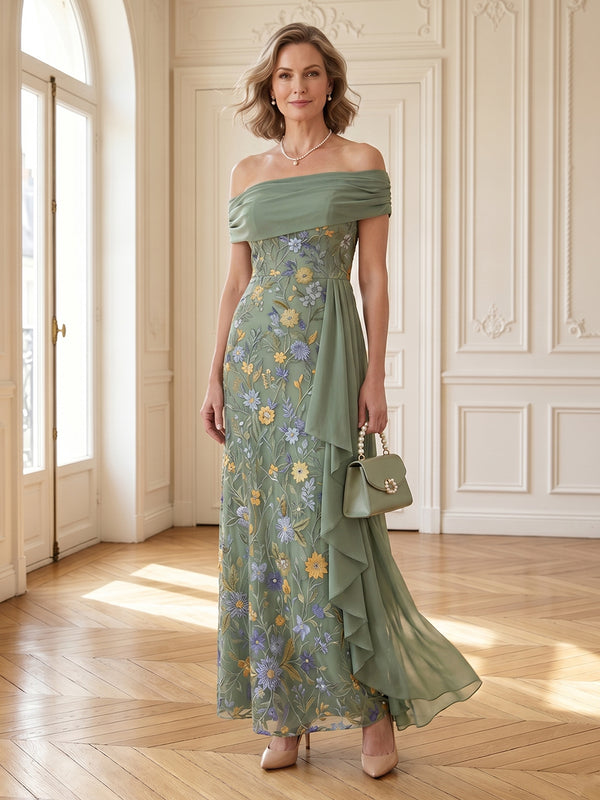 Chiffon A Line Off Shoulder Long Mother of the Bride Dresses with Pleated