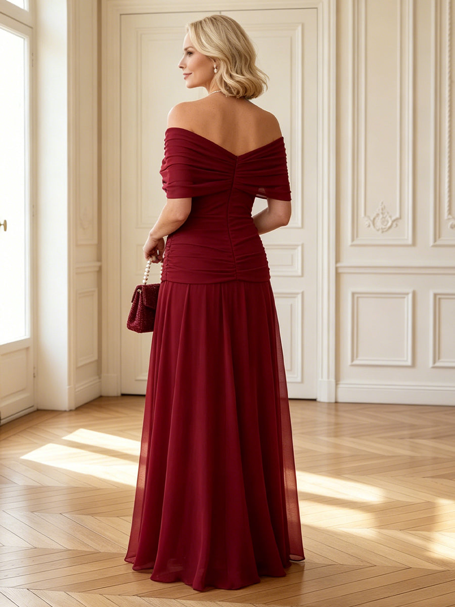 Chiffon A Line Off Shoulder Long Mother of the Bride Dresses