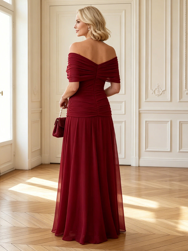 Chiffon A Line Off Shoulder Long Mother of the Bride Dresses