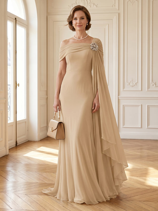 Chiffon One Shoulder Mermaid Long Mother of the Bride Dresses with Pleated