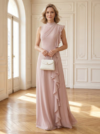 Chiffon Sleeveless Mermaid Long Mother of the Bride with Ruffles