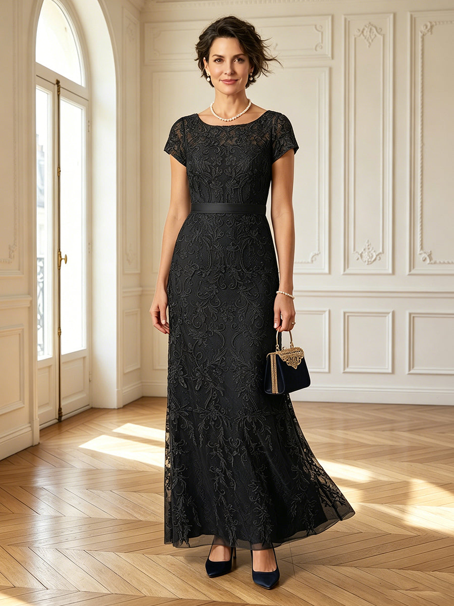 Lace Round Neck Mermaid Long Mother of the Bride Dresses