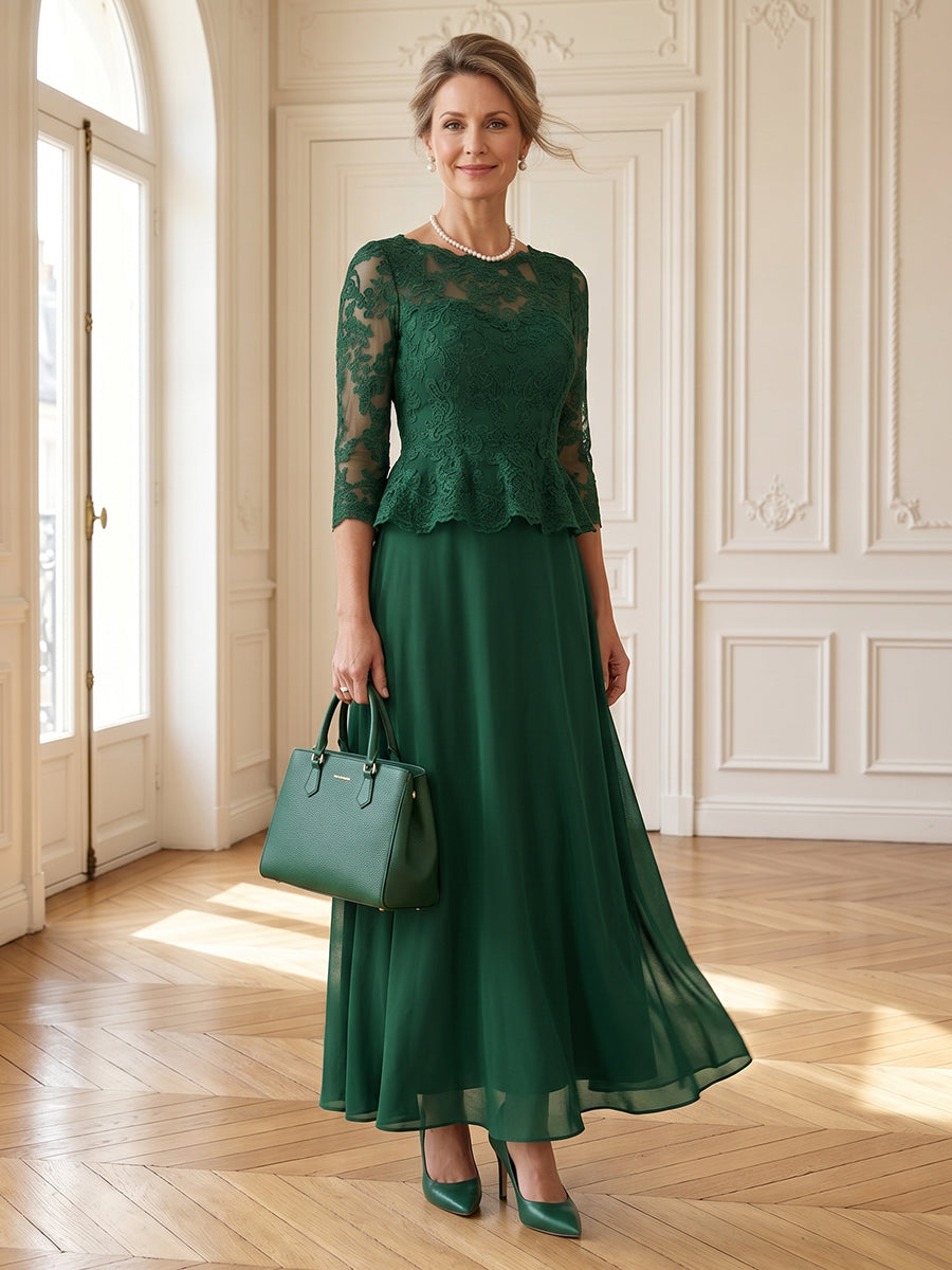 Lace Appliques Mermaid 3/4 Sleeves Long Mother of the Bride Dresses