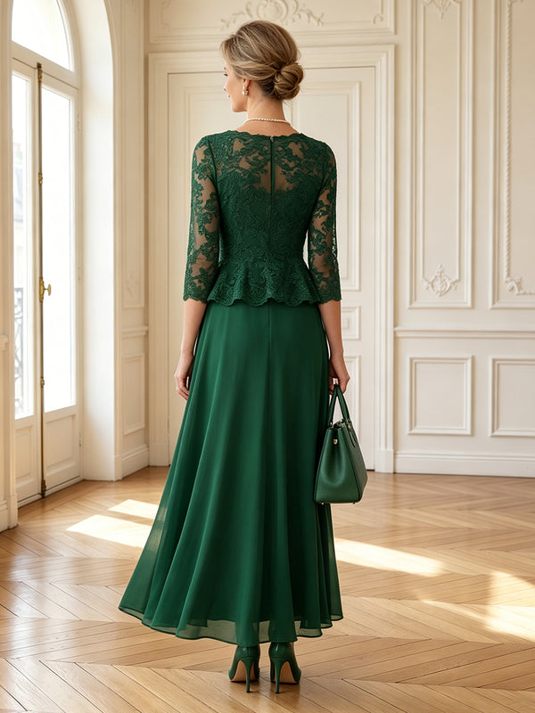Lace Appliques Mermaid 3/4 Sleeves Long Mother of the Bride Dresses