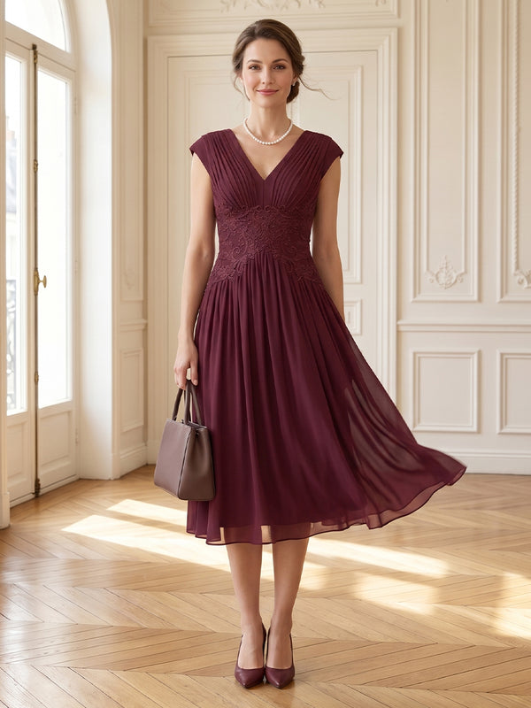Chiffon Off Shoulder A Line Tea Length Mother of the Bride Dresses