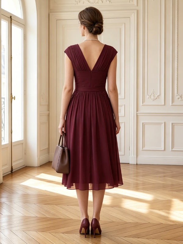 Chiffon Off Shoulder A Line Tea Length Mother of the Bride Dresses