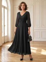 Chiffon A Line Long Sleeves Long Mother of the Bride Dresses