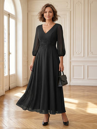 Chiffon A Line Long Sleeves Long Mother of the Bride Dresses