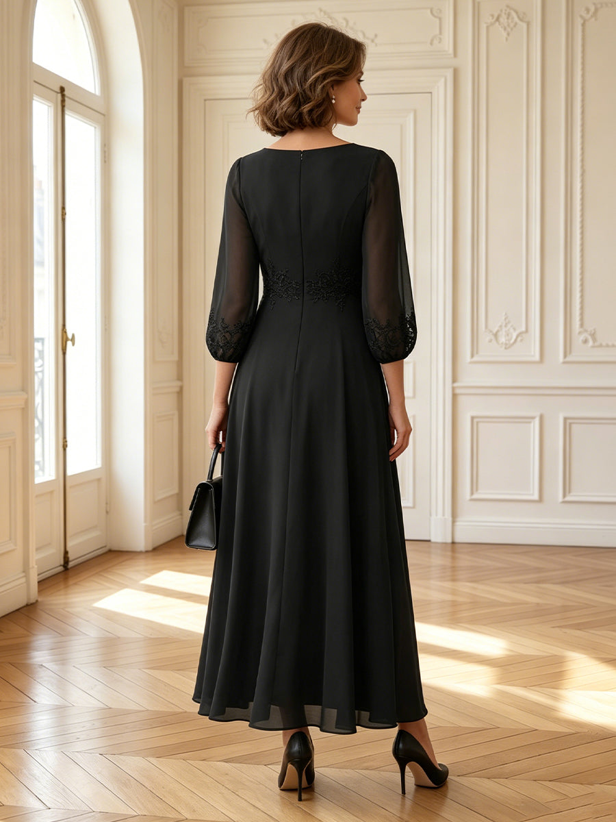 Chiffon A Line Long Sleeves Long Mother of the Bride Dresses