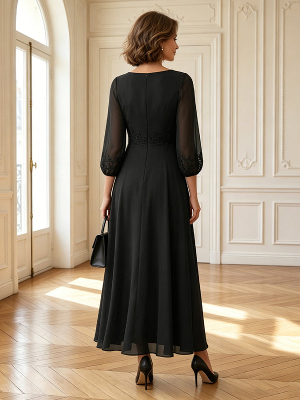 Chiffon A Line Long Sleeves Long Mother of the Bride Dresses