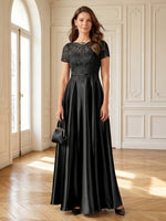 Satin Round Neck A Line Long Mother of the Bride Dresses