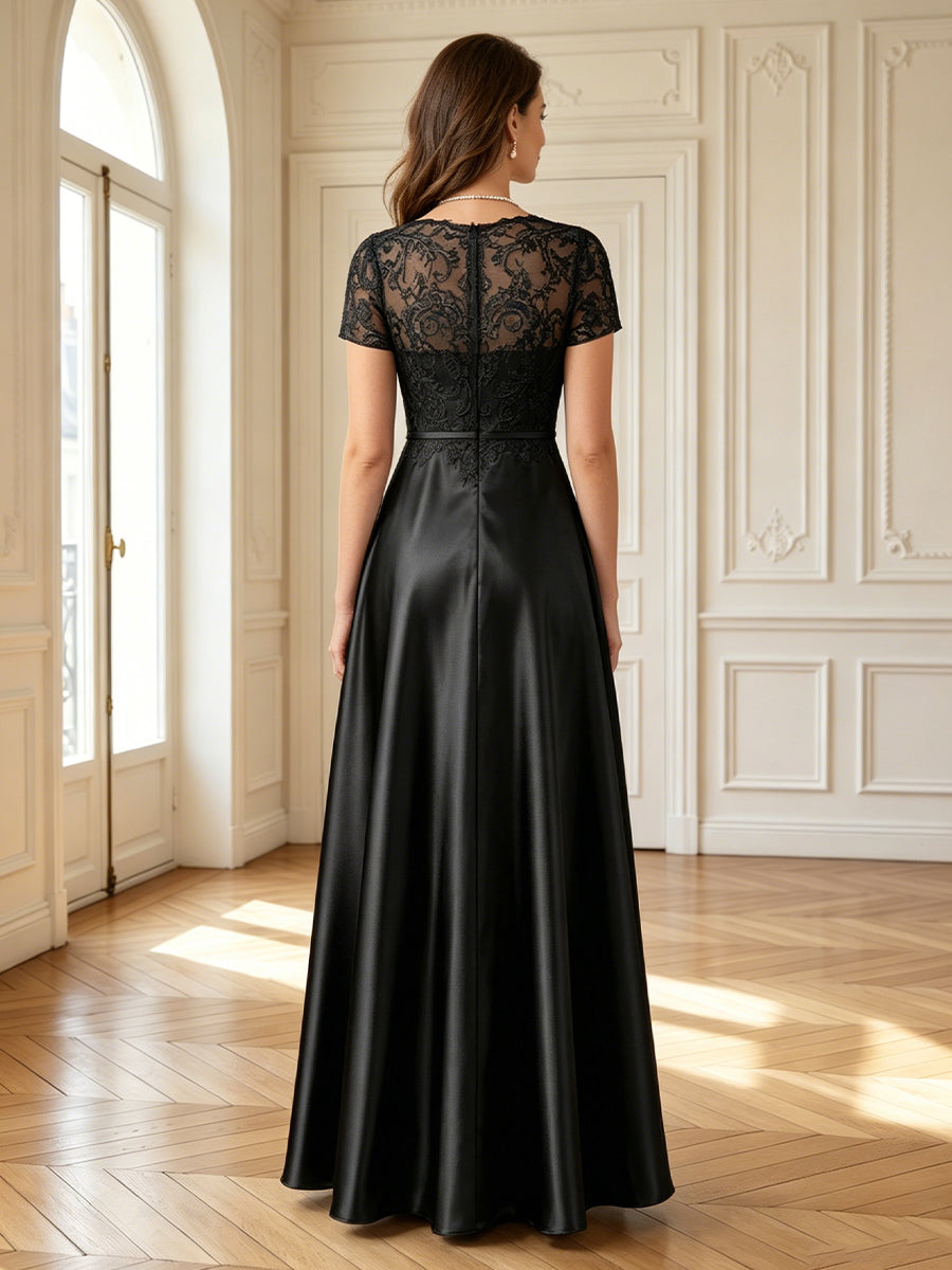 Satin Round Neck A Line Long Mother of the Bride Dresses