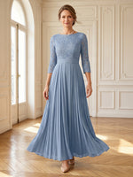 Lace Appliques 3/4 Sleeves A Line Long Mother of the Bride Dresses