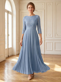 Lace Appliques 3/4 Sleeves A Line Long Mother of the Bride Dresses