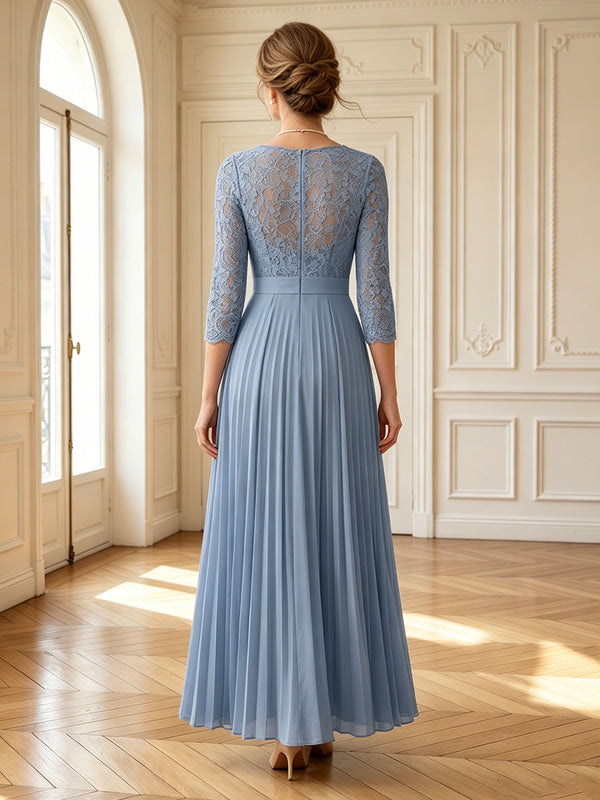 Lace Appliques 3/4 Sleeves A Line Long Mother of the Bride Dresses