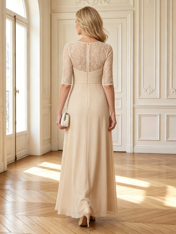 Chiffon 3/4 Sleeves A Line Long Mother of the Bride Dresses with Pockets