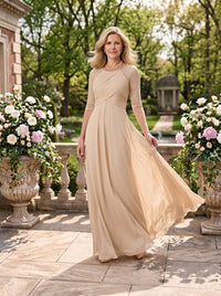 Chiffon 3/4 Sleeves A Line Long Mother of the Bride Dresses with Pockets
