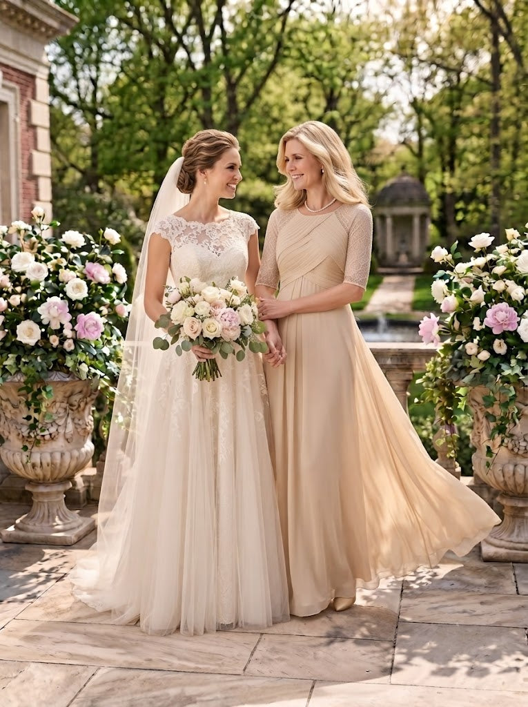Chiffon 3/4 Sleeves A Line Long Mother of the Bride Dresses with Pockets