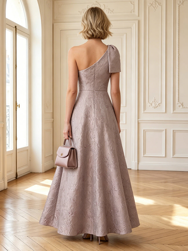 Jacquard One Shoulder A Line Long Mother of the Bride Dresses with Bow