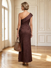Jacquard One Shoulder A Line Long Mother of the Bride Dresses with Slit