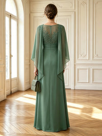 Lace Appliques A Line Long Mother of the Bride Dresses with Cape