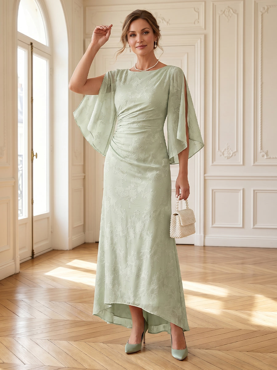 Jacquard Round Neck A Line Long Mother of the Bride Dresses