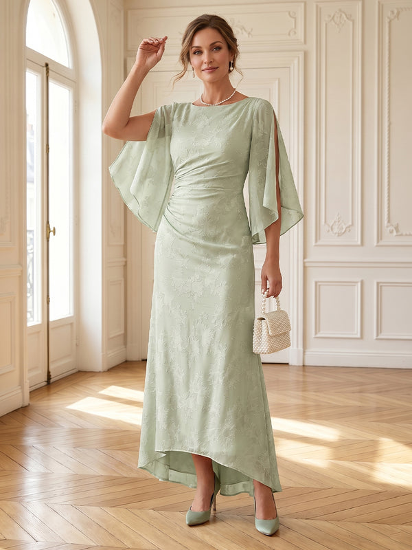 Jacquard Round Neck A Line Long Mother of the Bride Dresses
