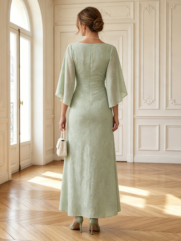 Jacquard Round Neck A Line Long Mother of the Bride Dresses