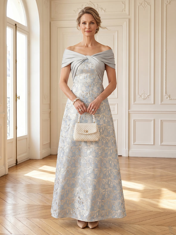 Jacquard Off Shoulder A Line Long Mother of the Bride Dresses