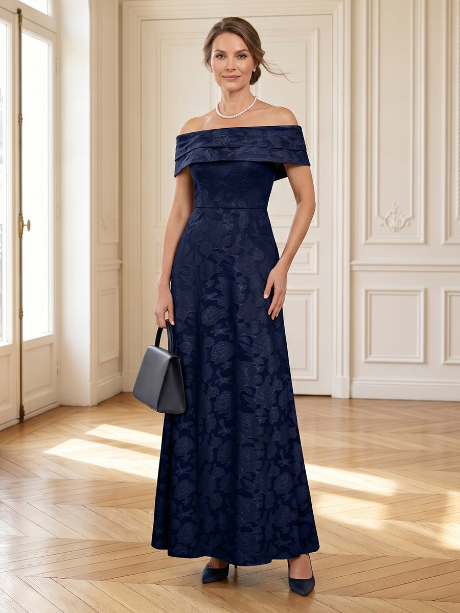 Jacquard Off Shoulder A Line Strapless Long Mother of the Bride Dresses