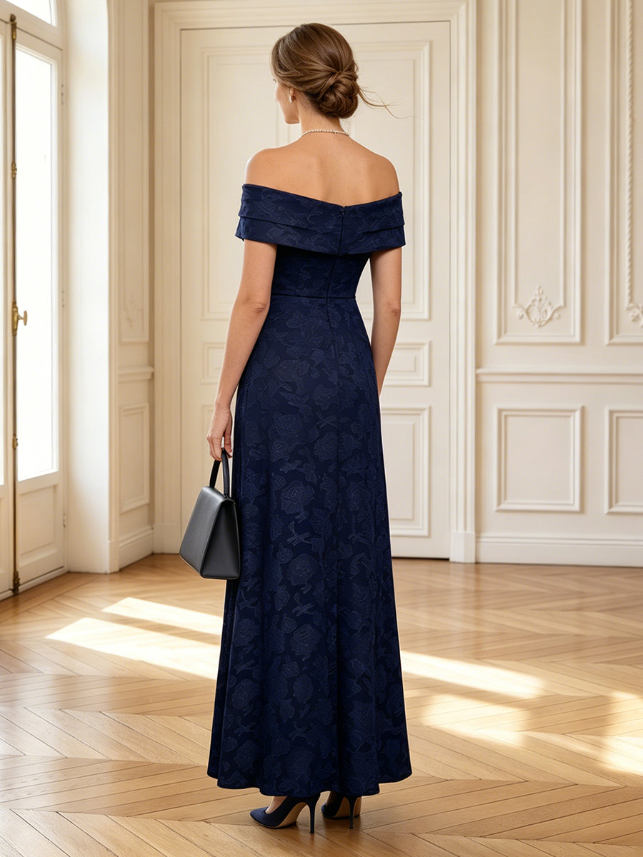 Jacquard Off Shoulder A Line Strapless Long Mother of the Bride Dresses