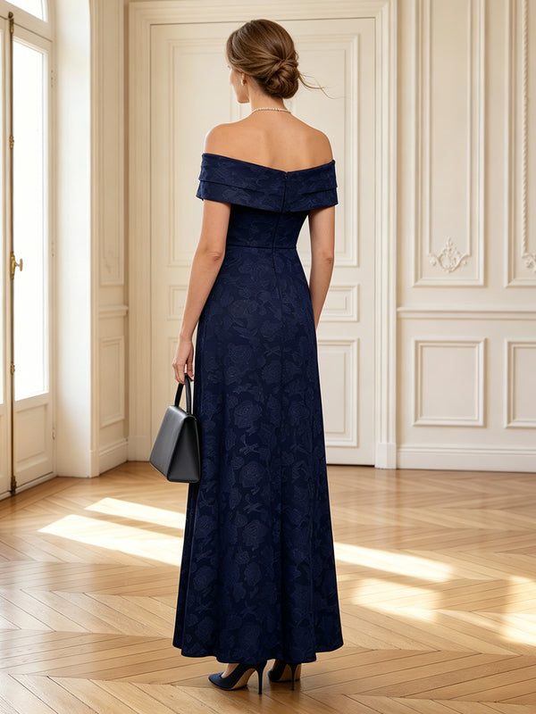 Jacquard Off Shoulder A Line Strapless Long Mother of the Bride Dresses