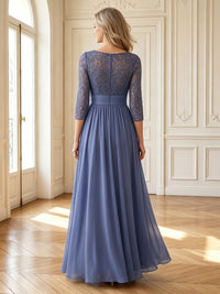 Chiffon Round Neck A Line Long 3/4 Sleeves Mother of the Bride Dresses