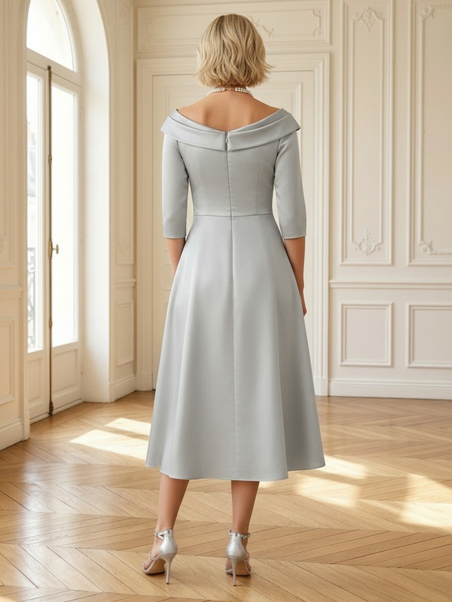 Jacquard 3/4 Sleeves A Line Mid Mother of the Bride Dresses