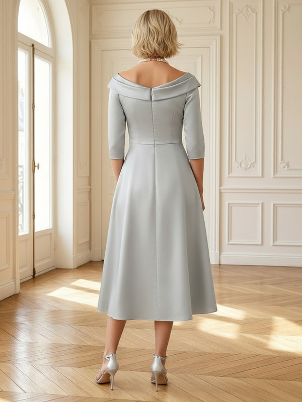 Jacquard 3/4 Sleeves A Line Mid Mother of the Bride Dresses