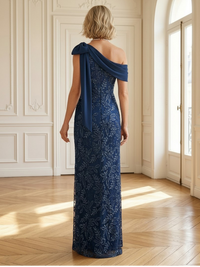 Sequin One Shoulder Mermaid Long Mother of the Bride Dresses