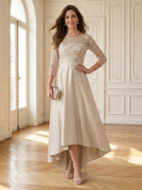 Lace Round Neck A Line Tea Mother of the Bride Dresses