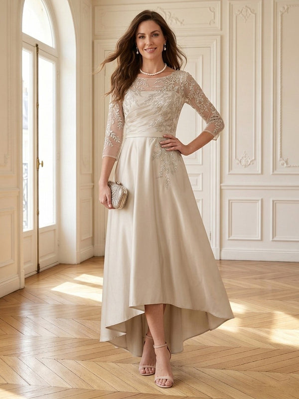 Lace Round Neck A Line Tea Mother of the Bride Dresses