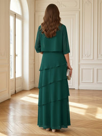 Chiffon V Neck A Line Long 3/4 Sleeves Mother of the Bride Dresses with Jackets