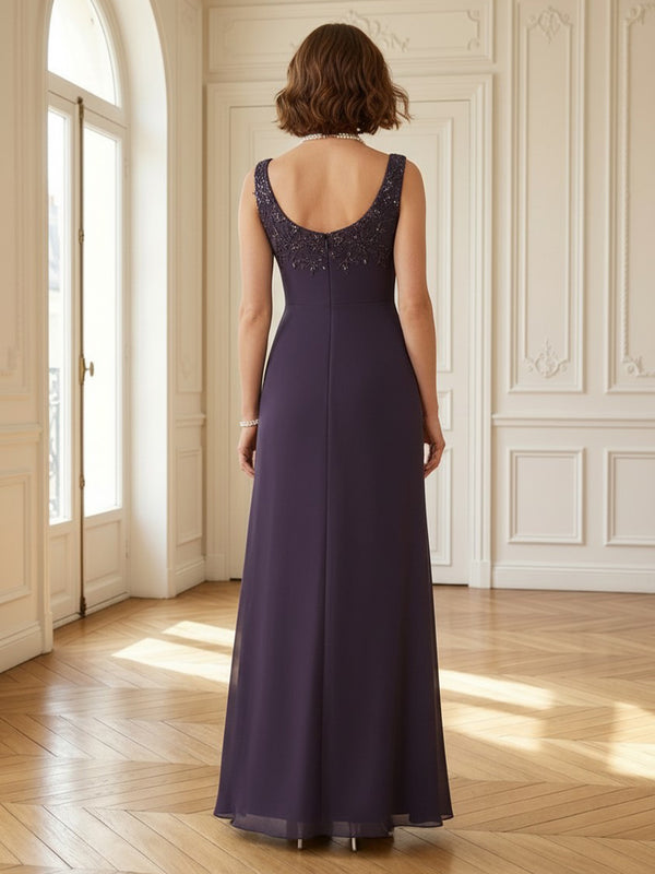 Chiffon Cowl Neck A Line Long Mother of the Bride Dresses
