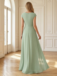 Chiffon V Neck Off Shoulder A Line Long Mother of the Bride Dresses