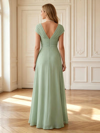 Chiffon V Neck Off Shoulder A Line Long Mother of the Bride Dresses