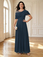 Chiffon Off Shoulder Round Neck Mother of the Bride Dresses